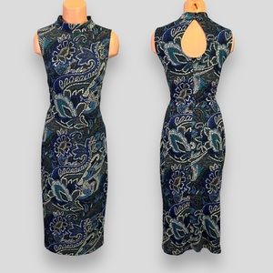 Vintage 90s Leafy Garden Heart Sleeveless Colorful Heart Abstract Print Dress